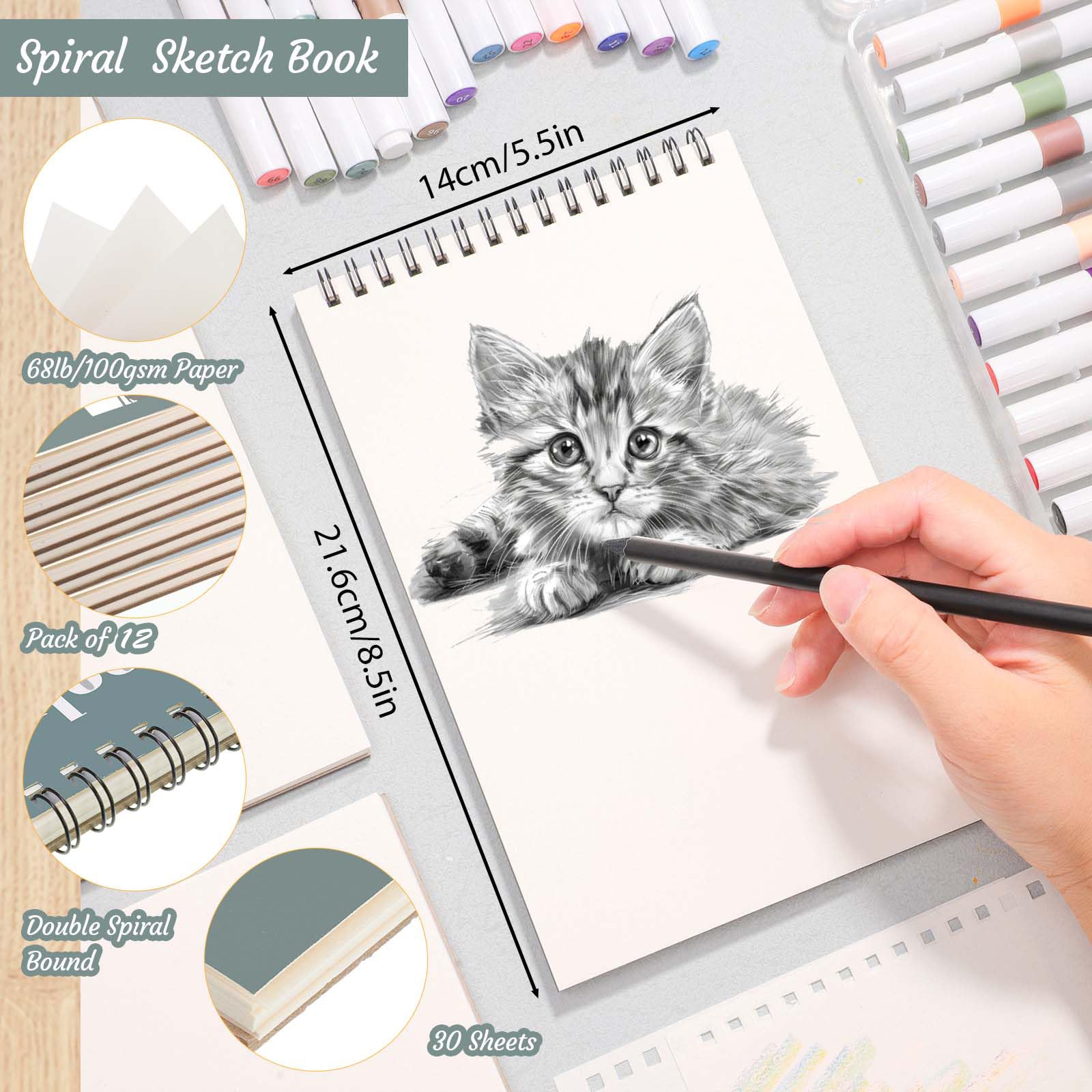 Amazon.com: 12 Pack Sketch Book, 5.5 x 8.5 Inch Sketchbook, 68lb